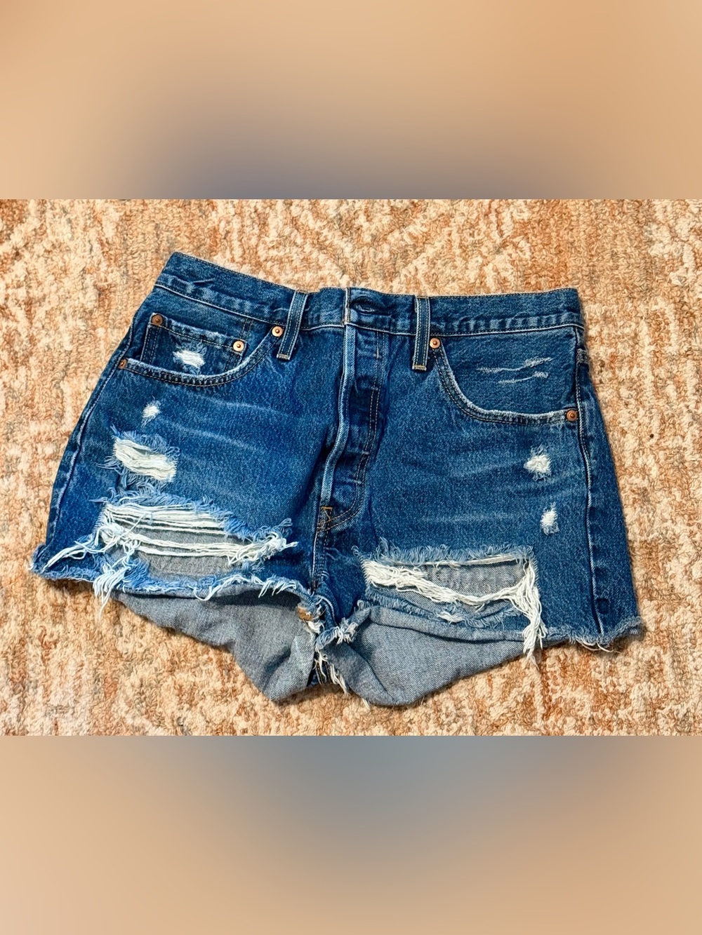 Levi's Distressed Dark Blue Cutoff Denim Shorts